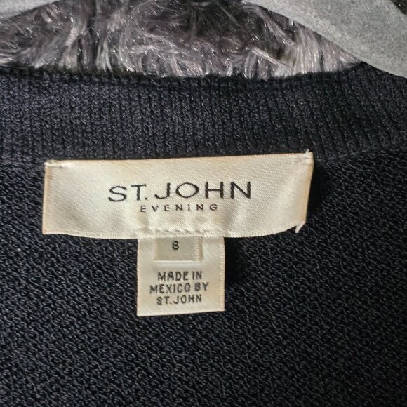 St John Evening Knit Cardigan Black Open Front Embellished Womens S - Picture 5 of 11
